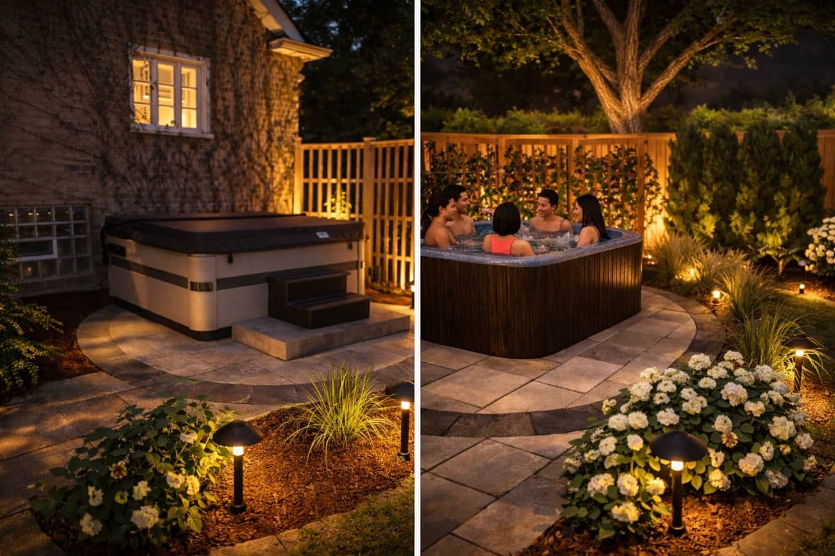 3D rendering of patio with hot tub